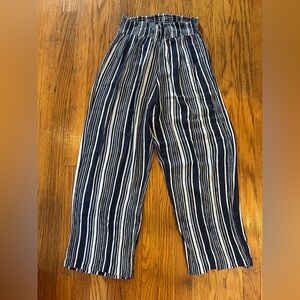 Navy and White Striped Straight Leg Pants